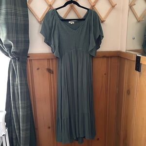 In Loom Green Flutter Sleeve V-Neck Sundress